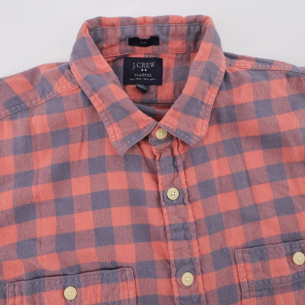 J. Crew Slim Buffalo Check Flannel Shirt Pink Grey Long Sleeve Mens Size M